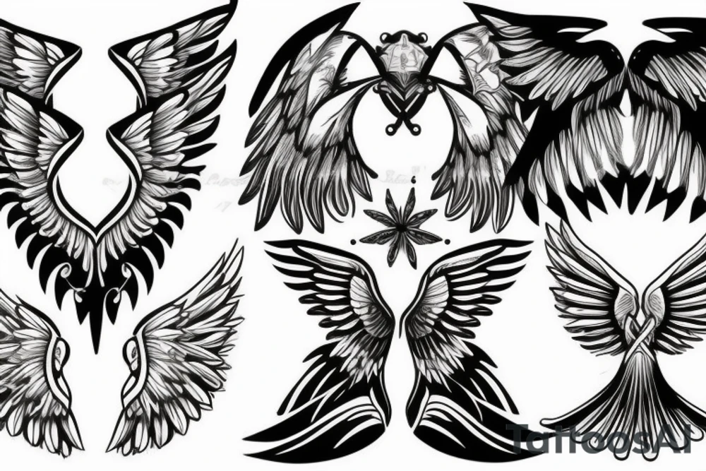 wings symmetrical girl tattoo idea