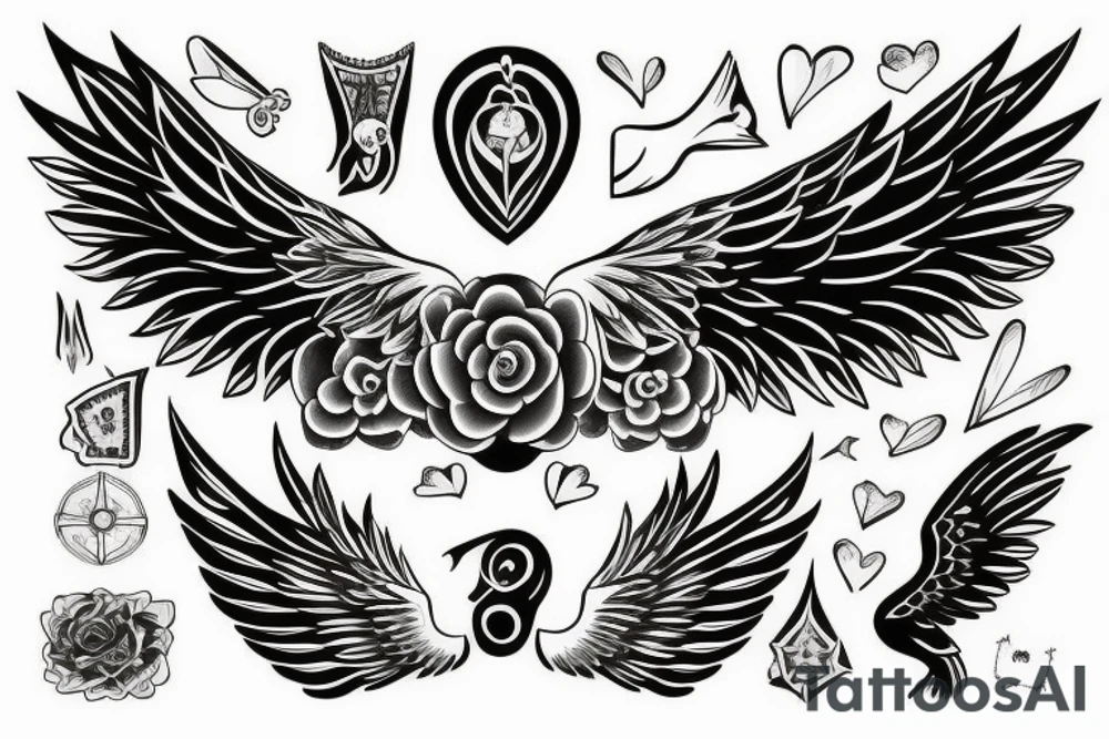 wings symmetrical girl tattoo idea