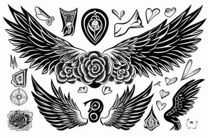 wings symmetrical girl tattoo idea