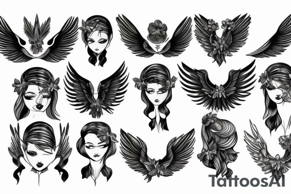wings symmetrical girl tattoo idea