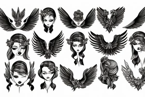 wings symmetrical girl tattoo idea