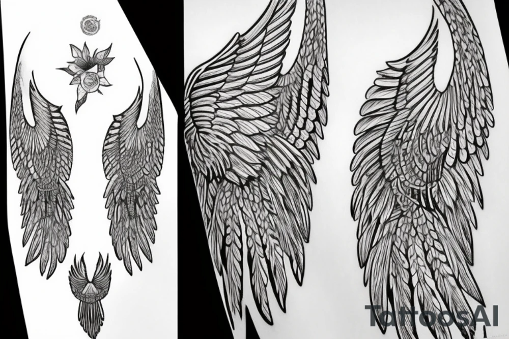 wings symmetrical girl tattoo idea
