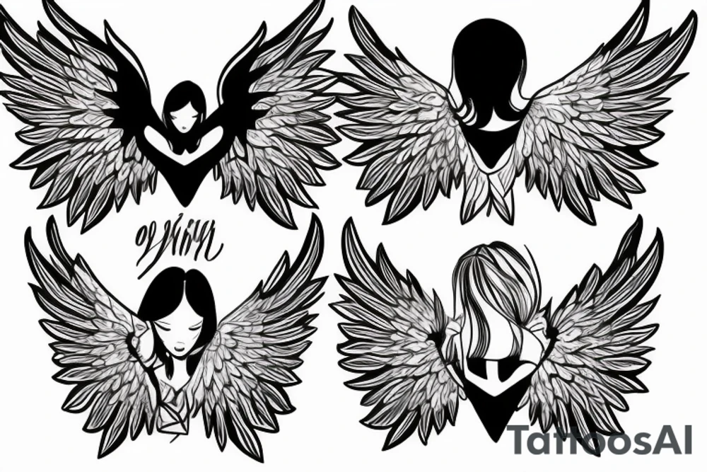 wings symmetrical girl tattoo idea