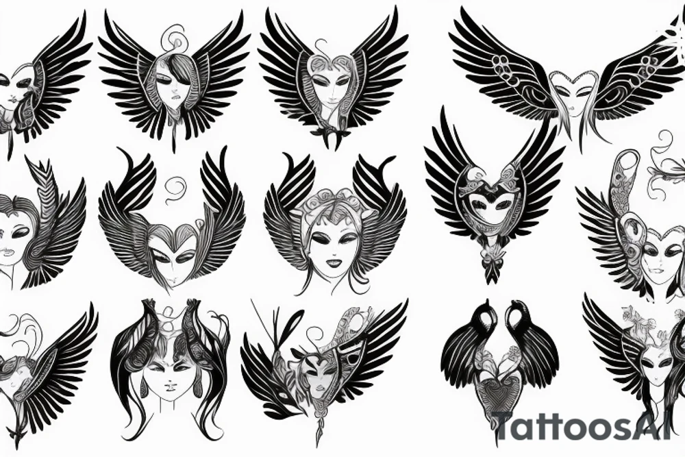wings symmetrical girl tattoo idea