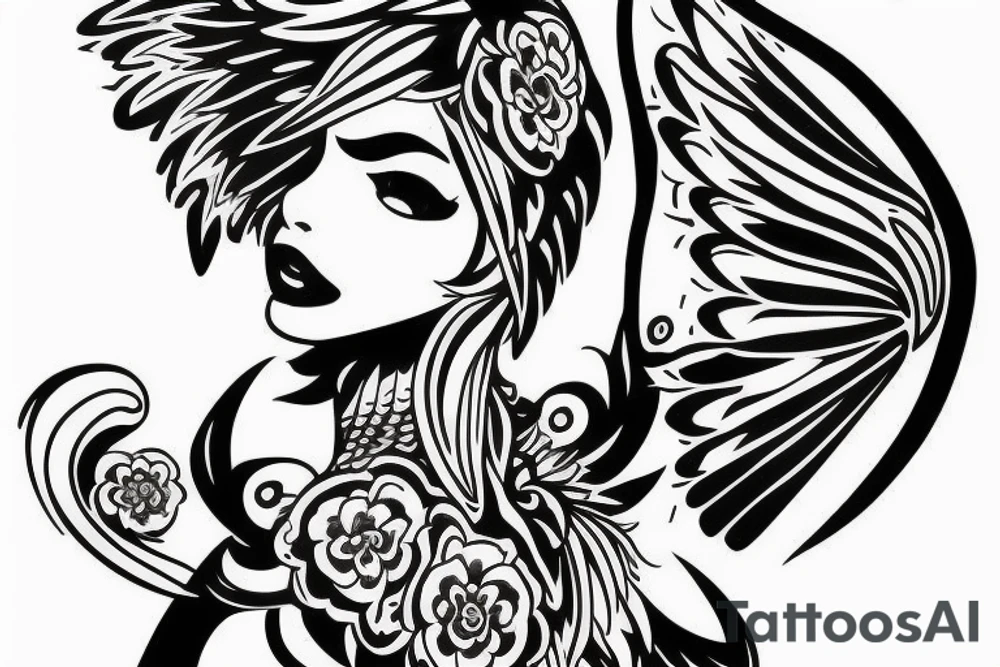 wings symmetrical girl tattoo idea