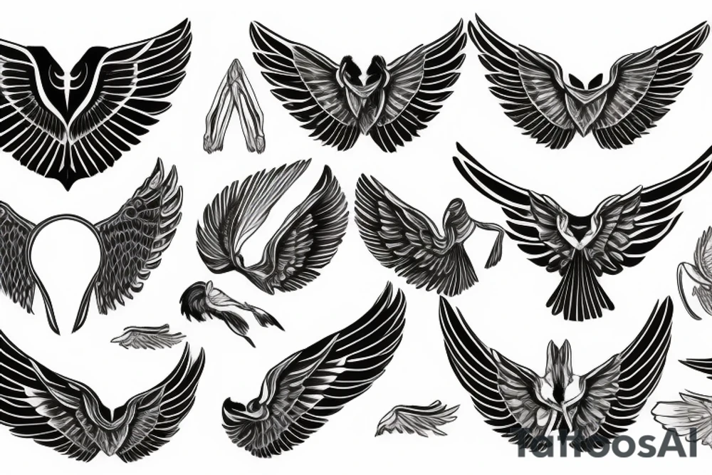 wings symmetrical girl tattoo idea