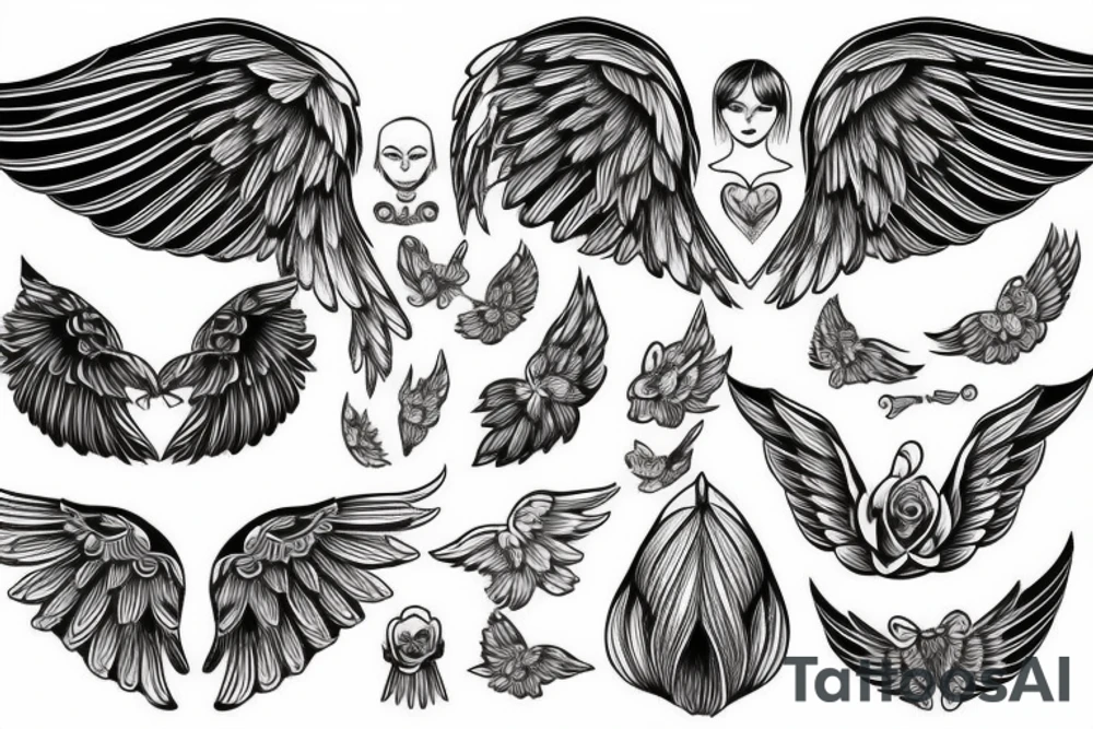 wings symmetrical girl tattoo idea