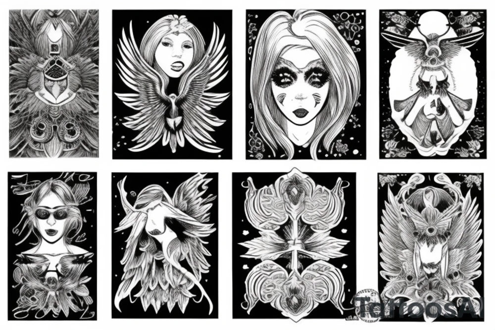 wings symmetrical girl tattoo idea