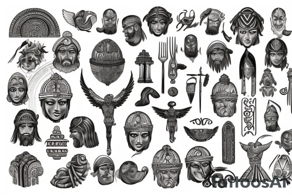 pantheon greek, northern, hindu, gods tattoo idea