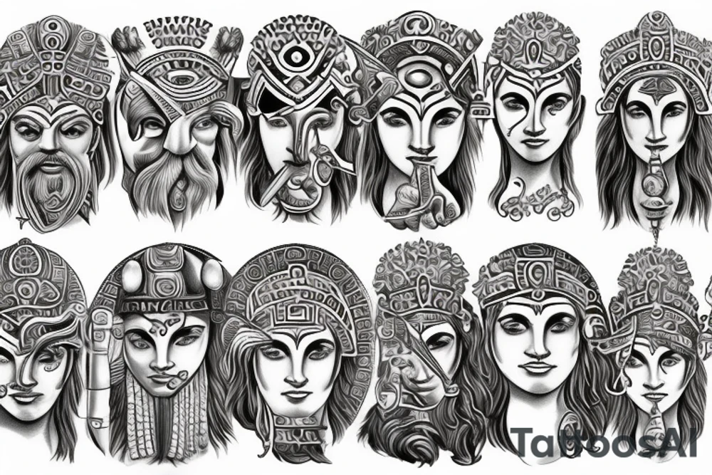 pantheon greek, northern, hindu, gods tattoo idea