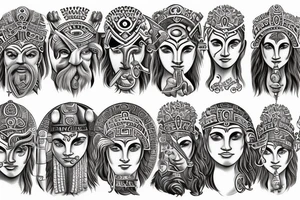 pantheon greek, northern, hindu, gods tattoo idea
