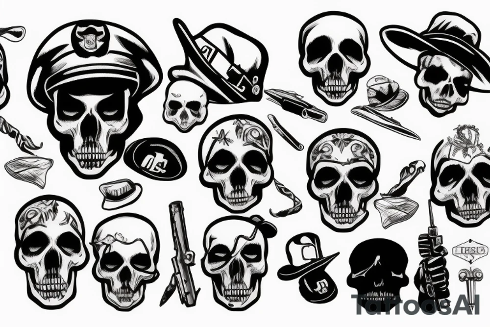 army skull with hat tattoo idea