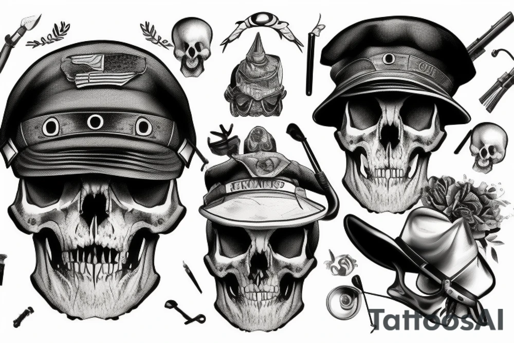 army skull with hat tattoo idea