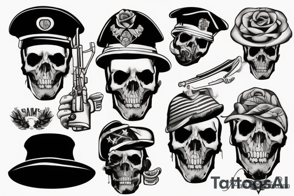 army skull with hat tattoo idea