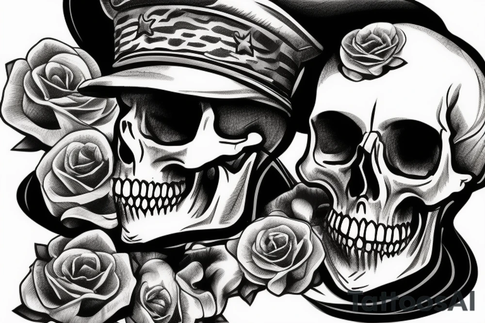 skull with army hat tattoo idea