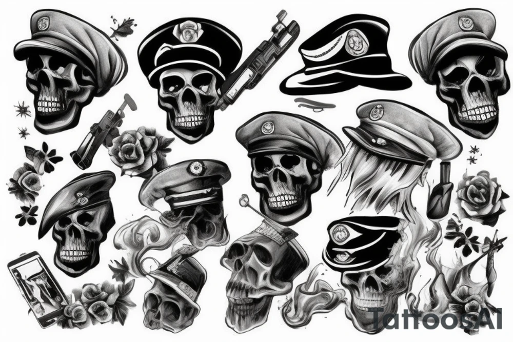 skull with army hat tattoo idea
