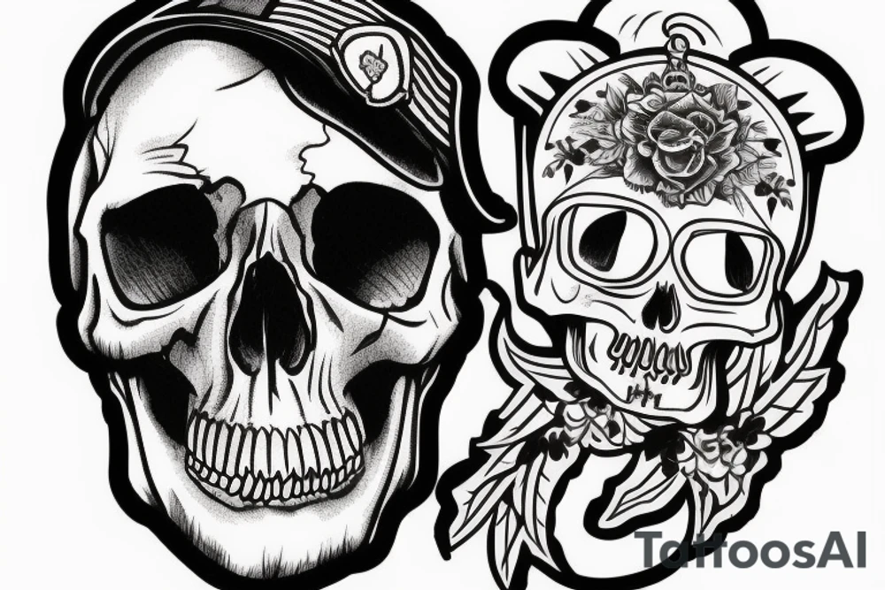 skull with army hat tattoo idea