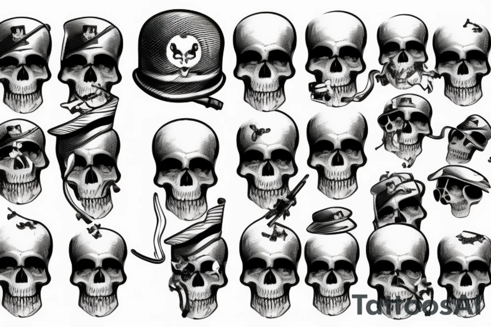 skull with army hat tattoo idea