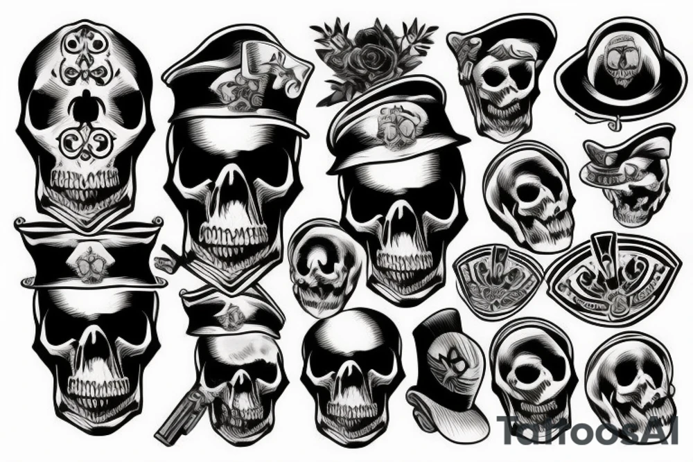 skull with army hat tattoo idea