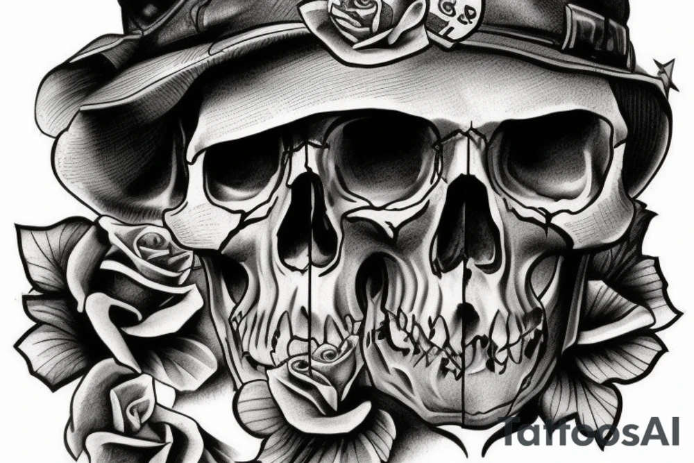 skull with army hat tattoo idea