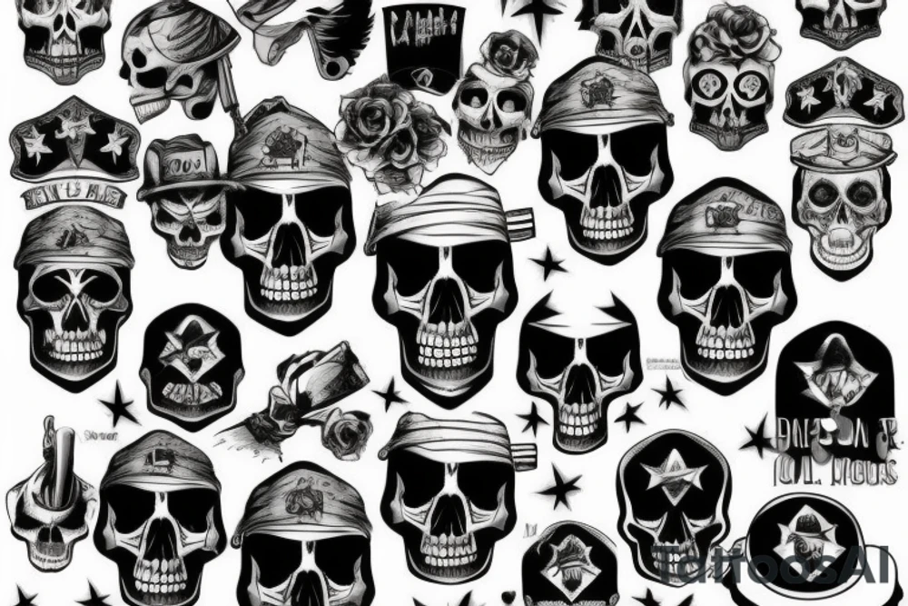 skull with army hat tattoo idea
