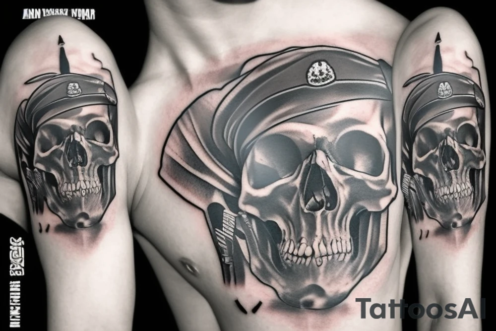 skull with army hat tattoo idea