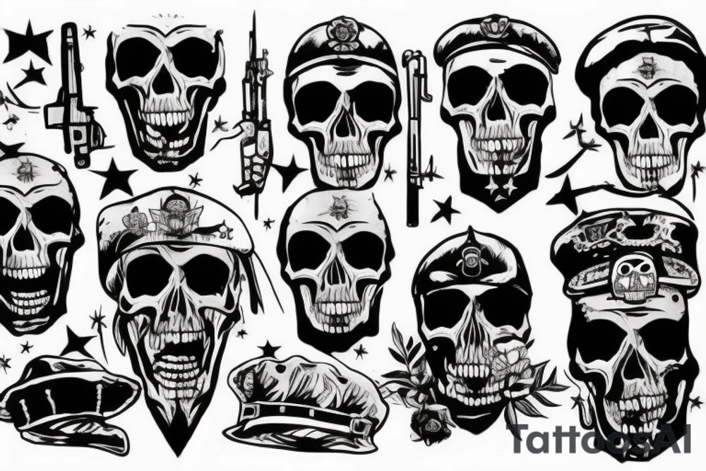 skull with army hat tattoo idea
