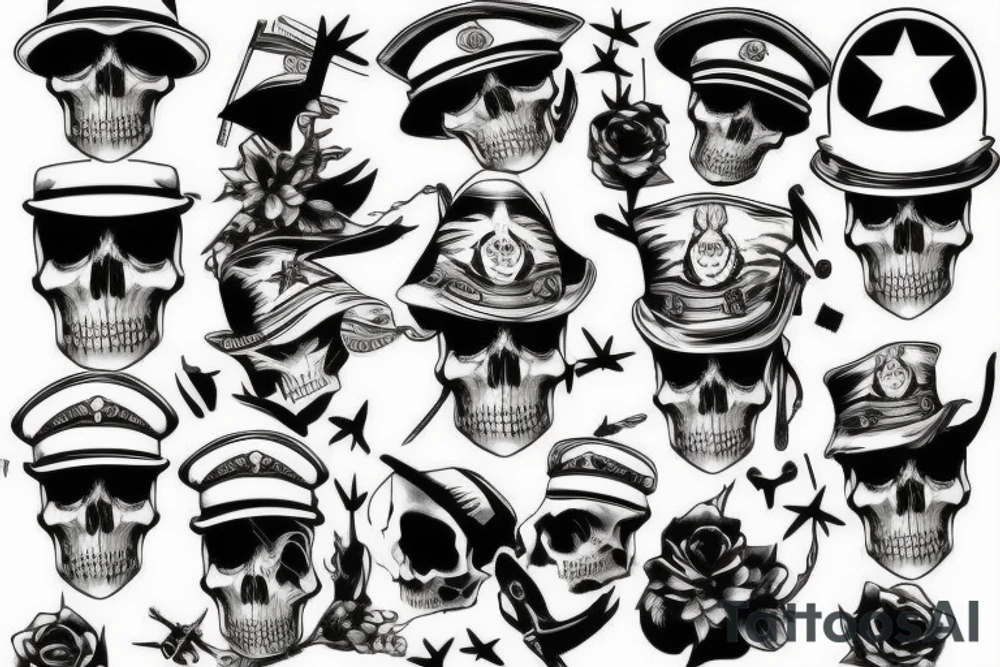 skull with army hat tattoo idea