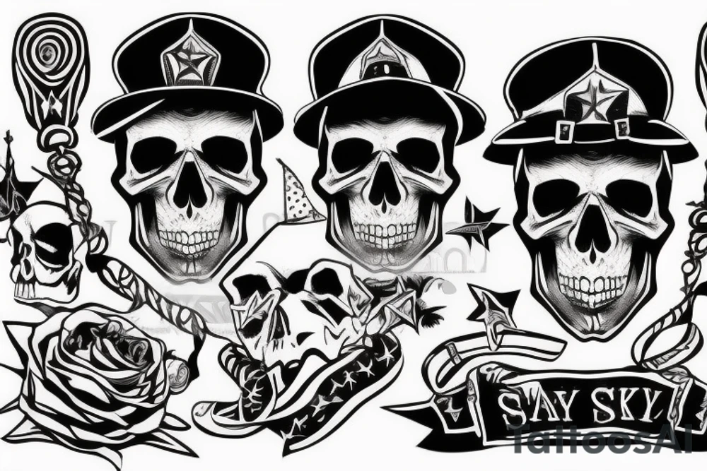 skull with army hat tattoo idea