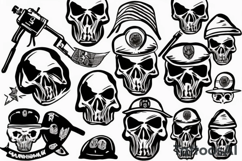 skull with army hat tattoo idea