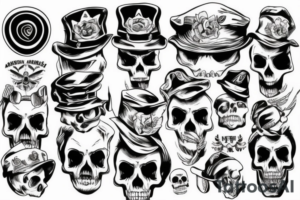 skull with army hat tattoo idea