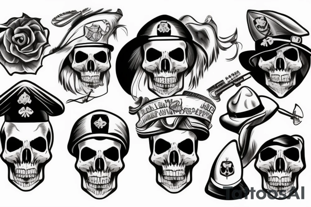 skull with army hat tattoo idea