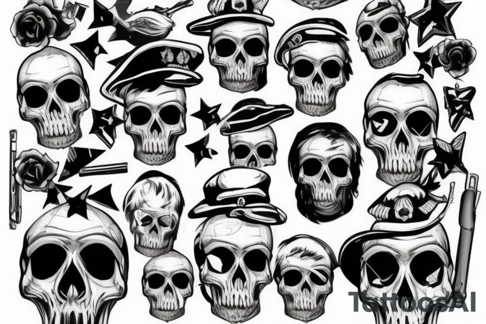 skull with army hat tattoo idea