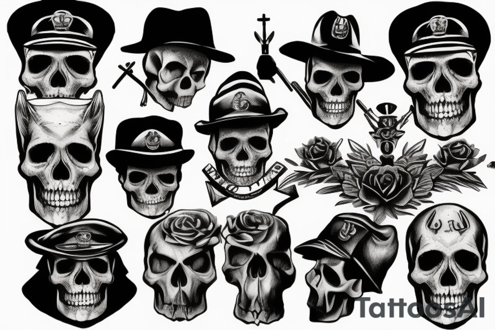 skull with army hat tattoo idea