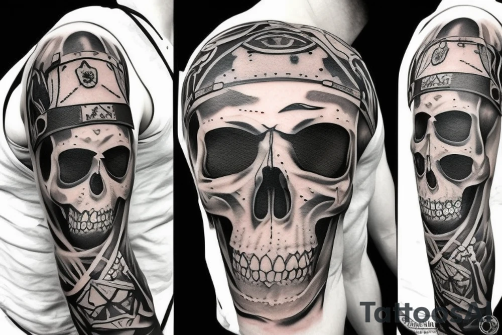 skull with army hat tattoo idea