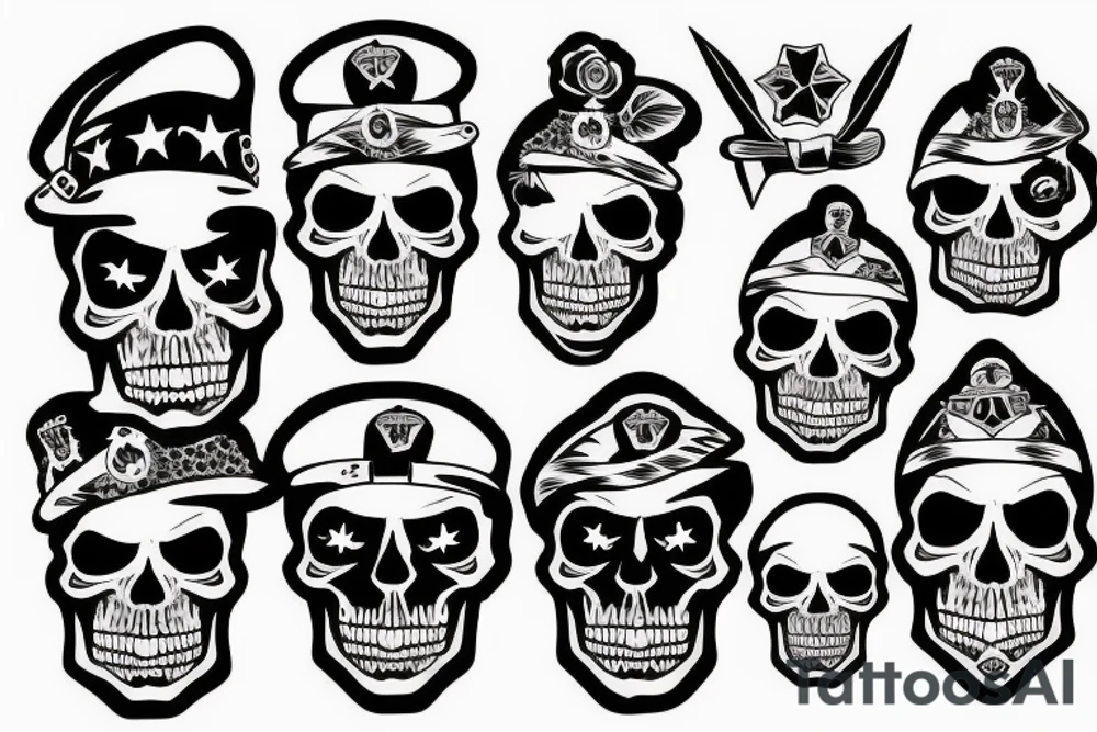 skull with army hat tattoo idea