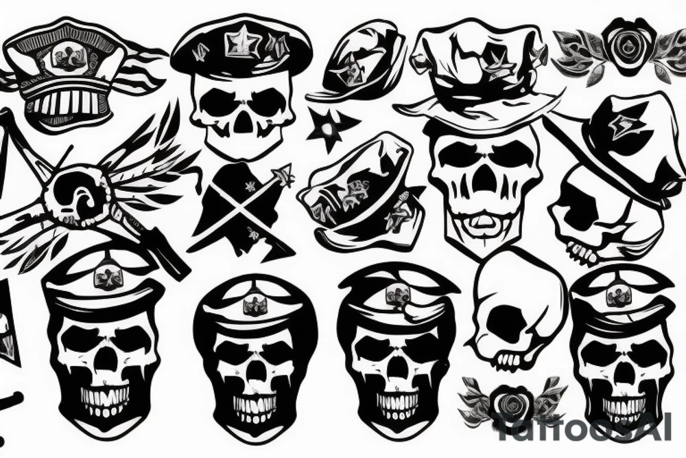 skull with army hat tattoo idea