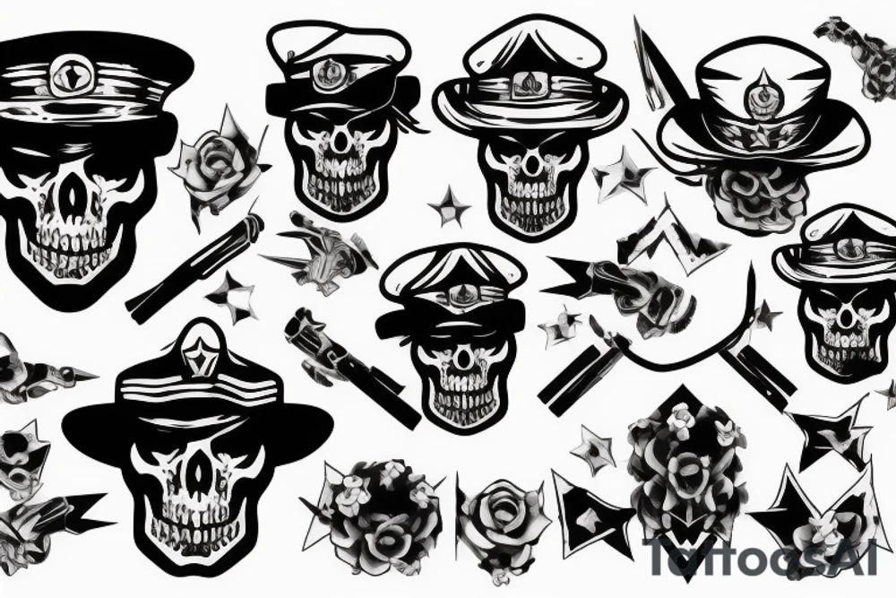 skull with army hat tattoo idea