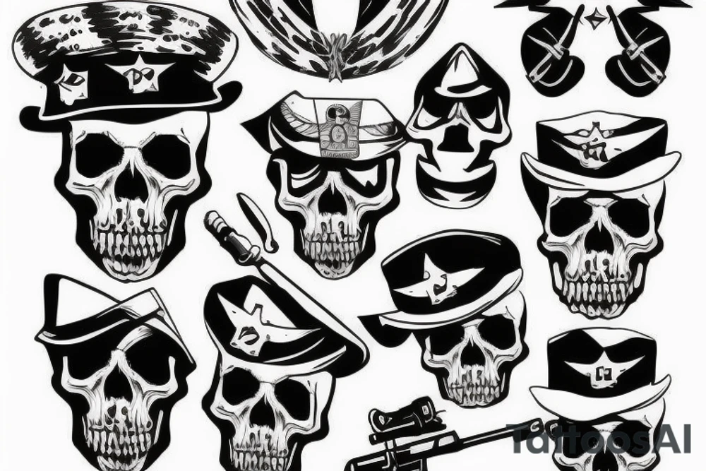 skull with army hat tattoo idea