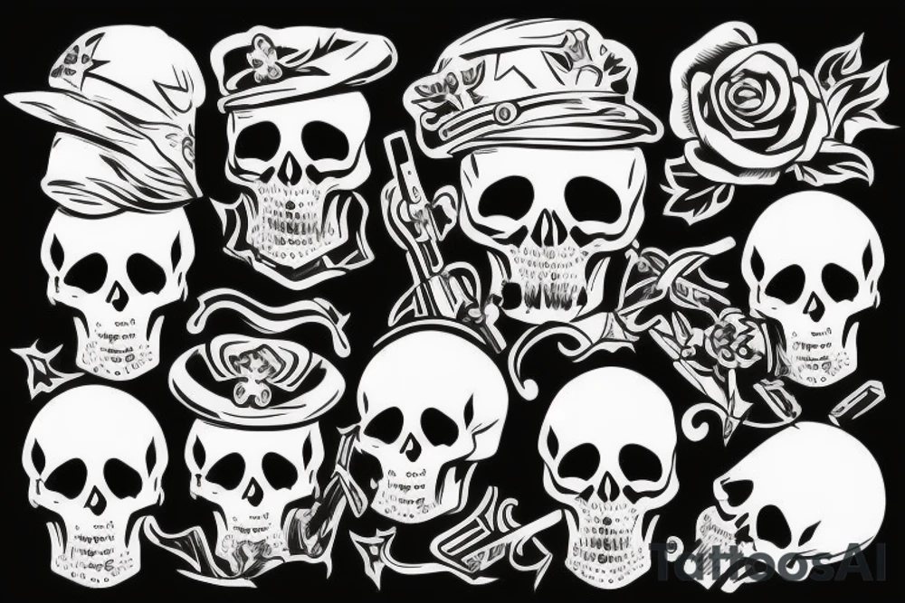 skull with army hat tattoo idea