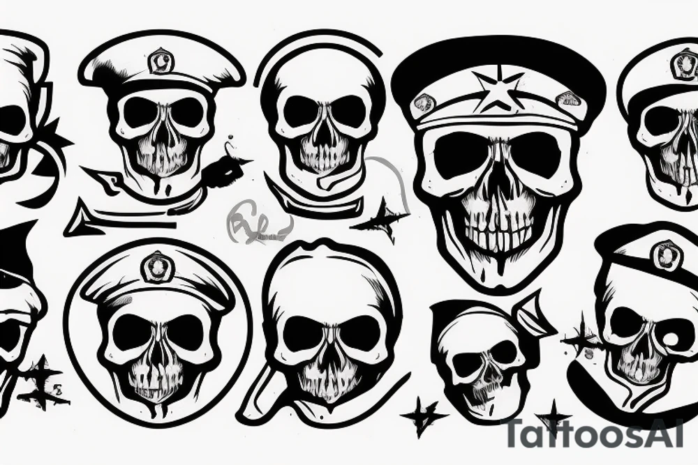 skull with army hat tattoo idea