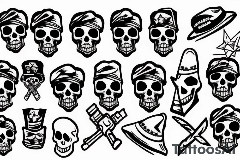 skull with army hat tattoo idea