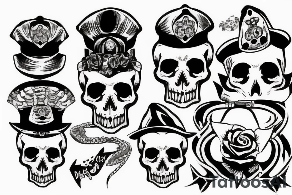skull with army hat tattoo idea