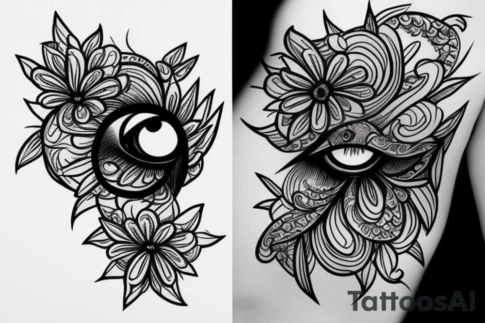 Eye of Horus with flowers tattoo idea