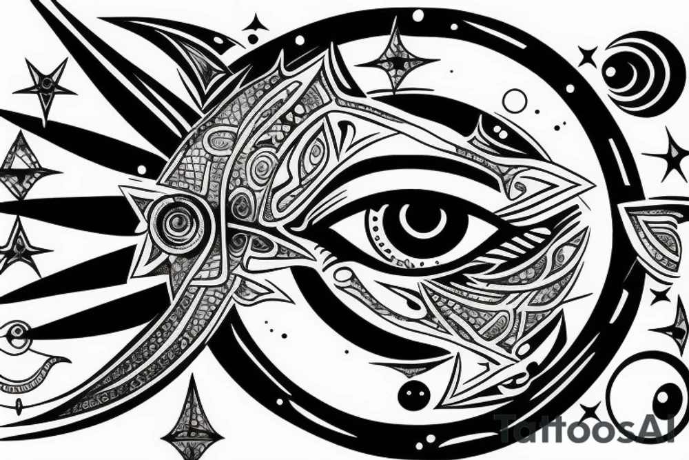 Eye of Horus with celestial bodies tattoo idea