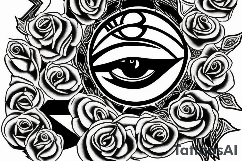 Egyptian eye of horus with roses tattoo idea