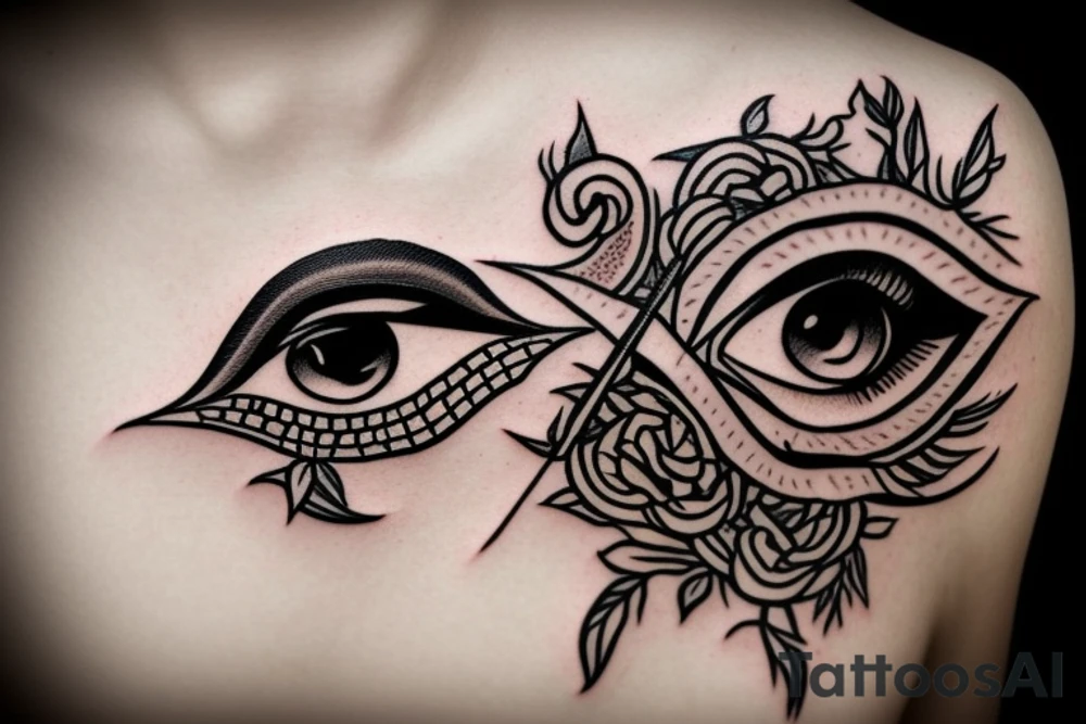 Egyptian eye of horus with roses tattoo idea