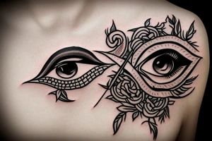 Egyptian eye of horus with roses tattoo idea