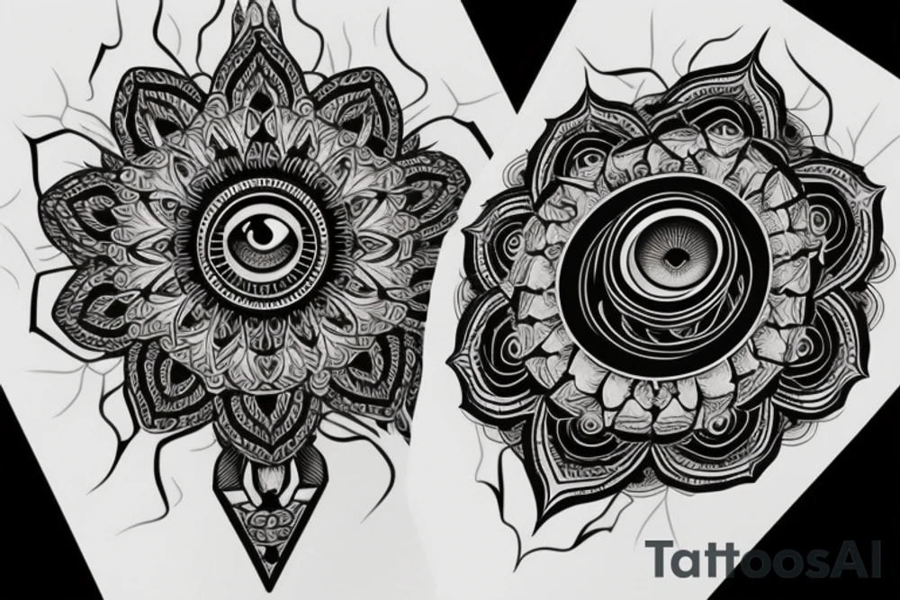 Egyptian eye of horus with roses and mandala tattoo idea