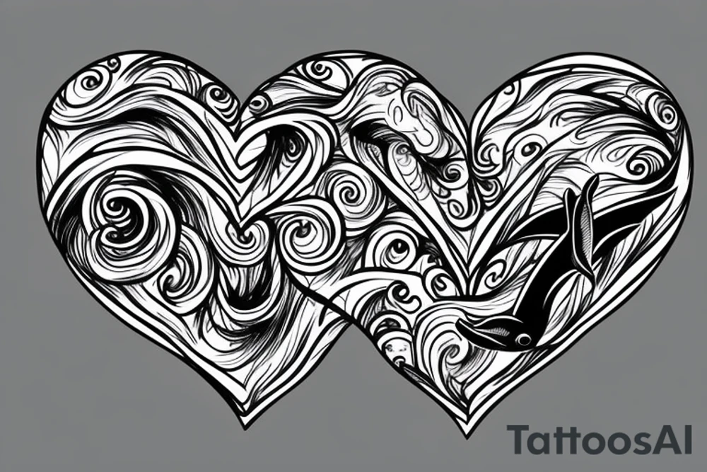 two dolphins splashing out of the water creating a heart. tattoo idea